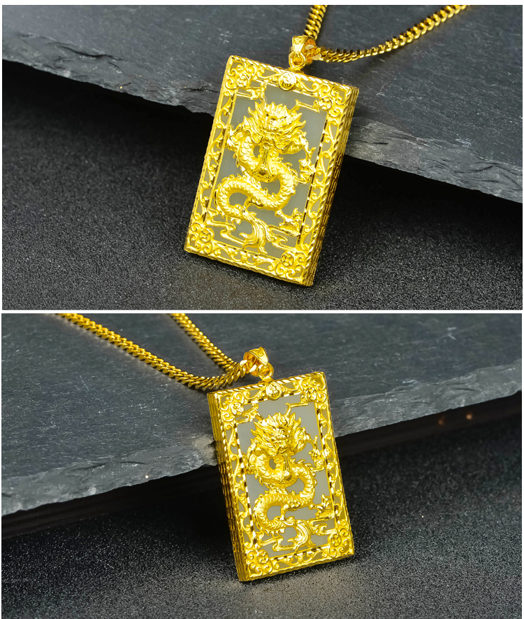 妙灵阁黄金龙吊坠男款999足金龙男女款生肖金龙和田玉金镶玉本命年