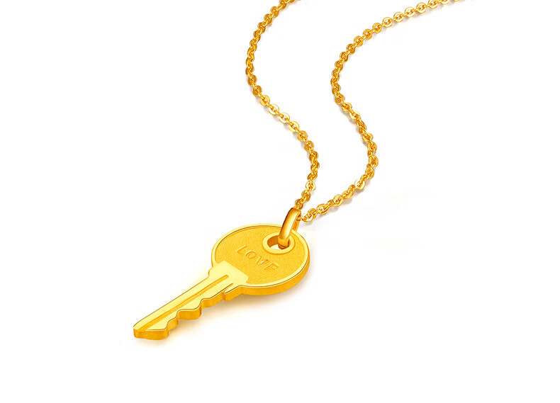 老凤凰款黄金吊坠999足金吊坠项链金钥匙挂坠毛衣链女送女友礼物爱之