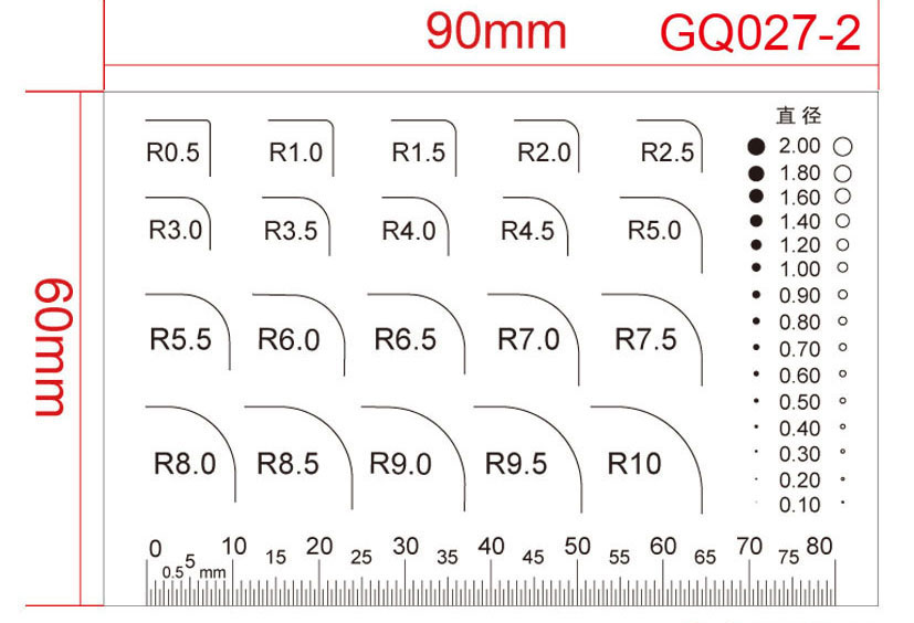 圆角规半径直径量测量具r角规r01mm至r50mmgq0274300x300mm