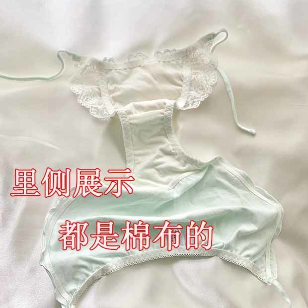 系带内裤女绑带式可解开日系大码刺绣棉小仙女两侧面系绳蕾丝边* 浅