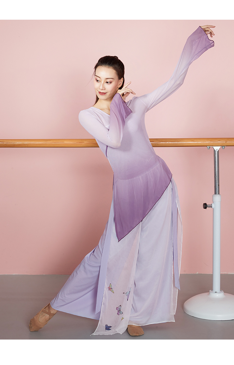 古典舞服装女身韵飘逸淡雅渐变色纱衣练功服舞舞蹈演出服渐变牛油果绿