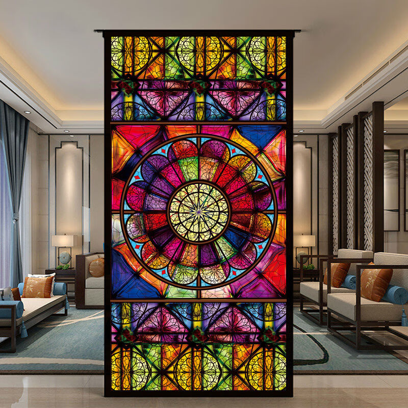 适用于复古彩色玻璃贴纸窗户透光不透明防走光防窥窗纸贴膜遮光欧式窗