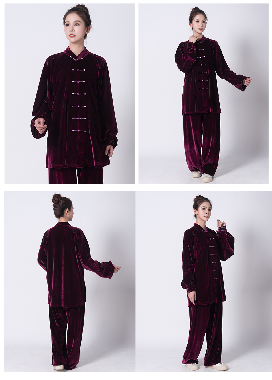 柏龄官方太极服女彩扣金丝绒中老年秋冬保暖舒适太极拳练功服训练服