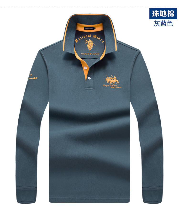 保罗贵族男装polo衫高端品质男士长袖体恤2021秋季新款纯棉翻领商务