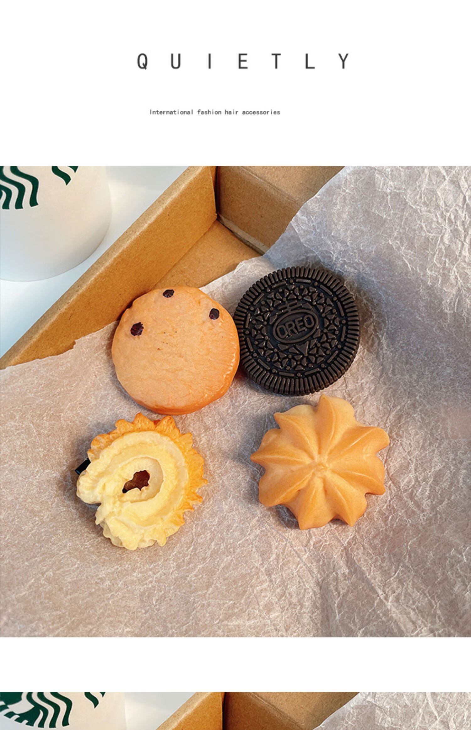 饼干发夹夏季小众零食仿食物侧边发卡刘海创意鸭嘴夹头饰 奥利奥曲奇