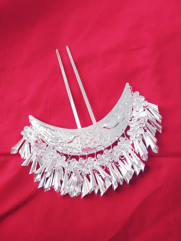 时光巷陌 贵州新款苗银少数民族发饰复古流苏苗族蝴蝶发簪侗族发梳