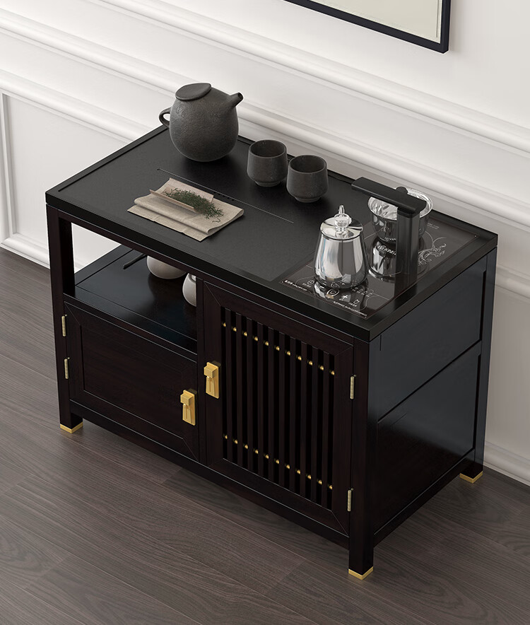 纽安伦 新中式实木茶水柜家用烧水柜自动上水乌金石茶台柜小型茶桌餐