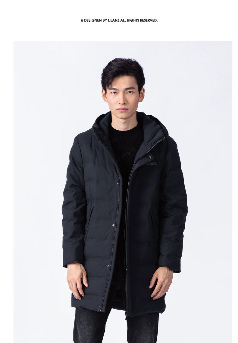 【反季特价】利郎男装轻薄羽绒服男中长款连帽冬季时尚保暖羽绒服外套