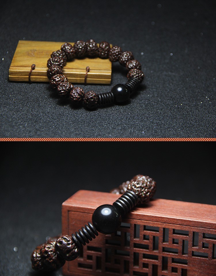 爱优美修罗天意子菩提子手串黑色朋克风黑曜石男女手工饰品手围1415cm