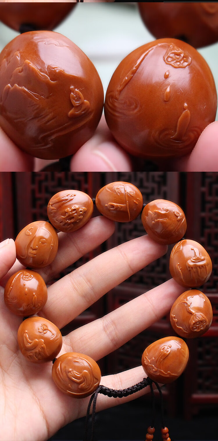 浮雕无相佛橄榄核雕手串苏工名家纯手工雕刻大籽铁核橄榄胡【图片