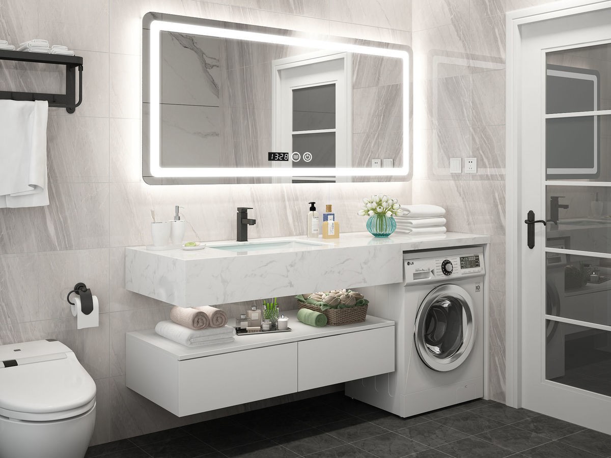 阳台洗衣机柜北欧卫生间浴室柜一体洗脸盆洗衣池洗漱台智能镜组合