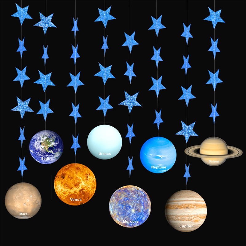新款幼儿园教室星球环创装饰走廊空中吊饰儿童房天花板八星拉花纸质