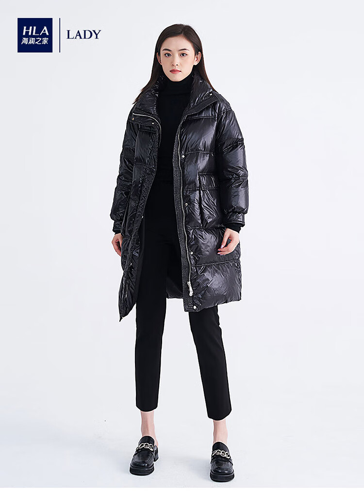 hla海澜之家亮面羽绒服女2021新款冬季90%含绒量中长款休闲外套hdayfw