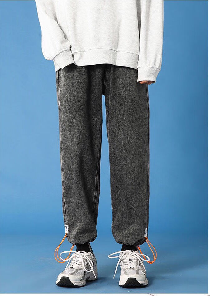 束腿裤男牛仔裤男宽松束脚ins潮流情侣休闲裤春秋黑色浅色九分裤子男