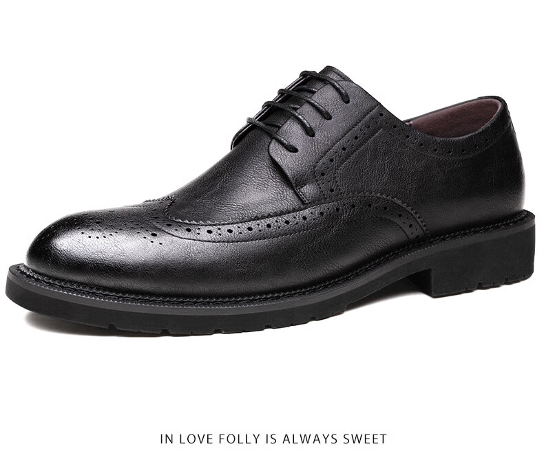 正装布洛克皮鞋男士秋季透气皮面英伦系带休闲鞋青年结婚 06152棕色