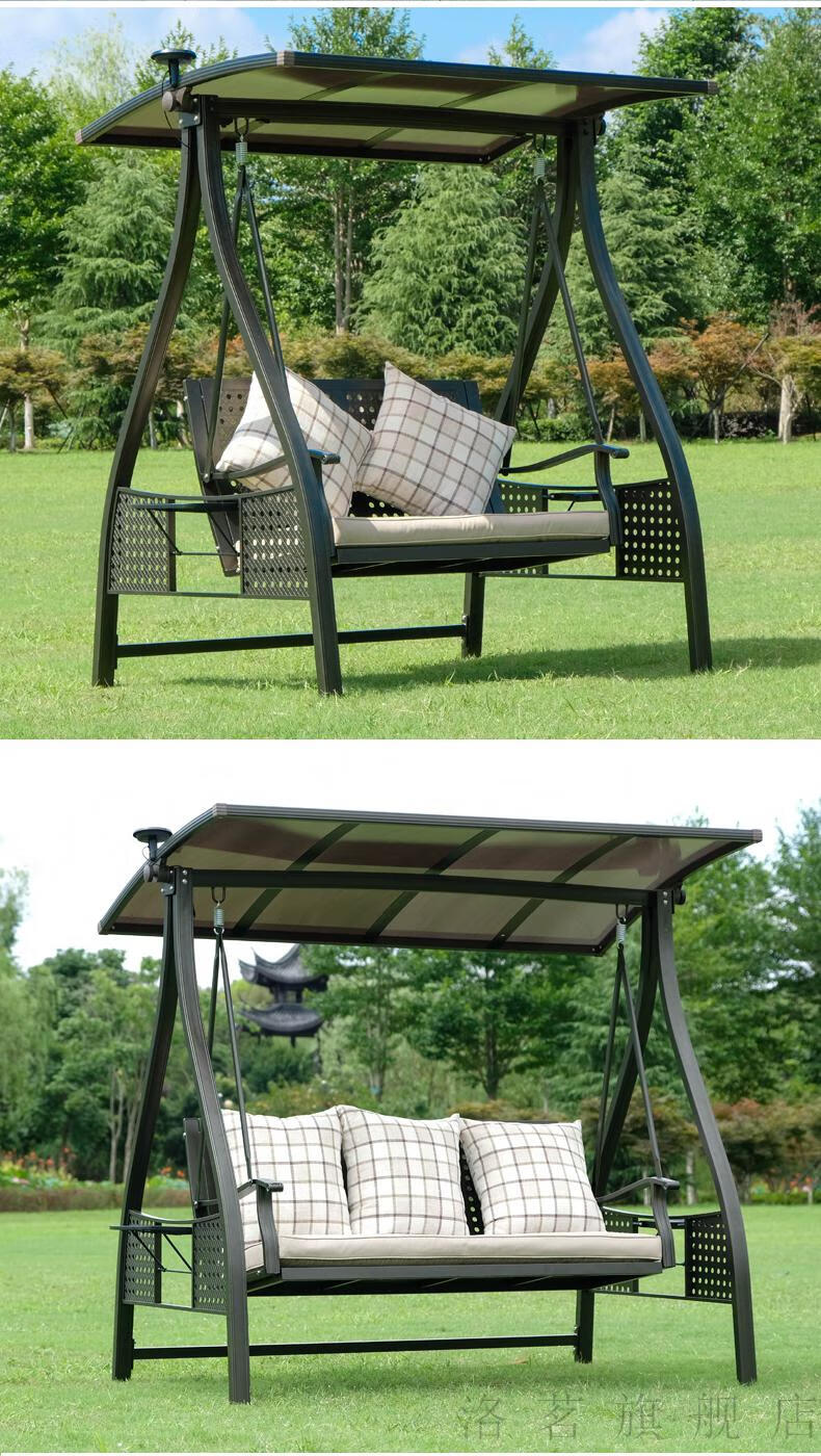 洛茗户外秋千摇椅庭院阳台吊椅室外荡秋千铁艺双人秋千椅花园摇床b款