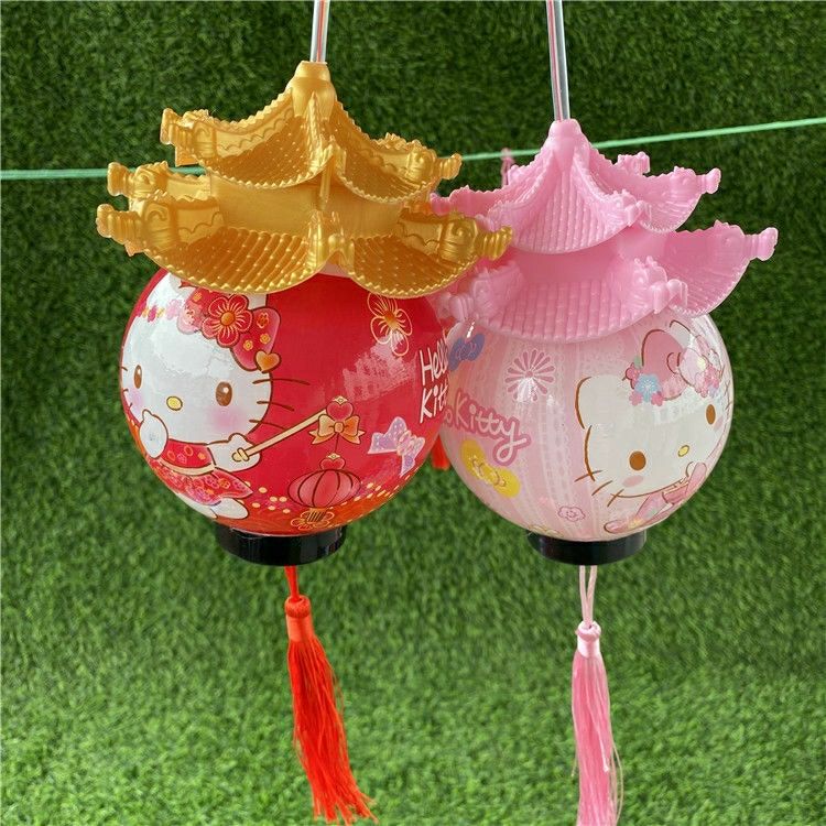 元宵节灯笼儿童新款凯蒂猫音乐发光花灯hello kitty六角宫灯灯笼 方形