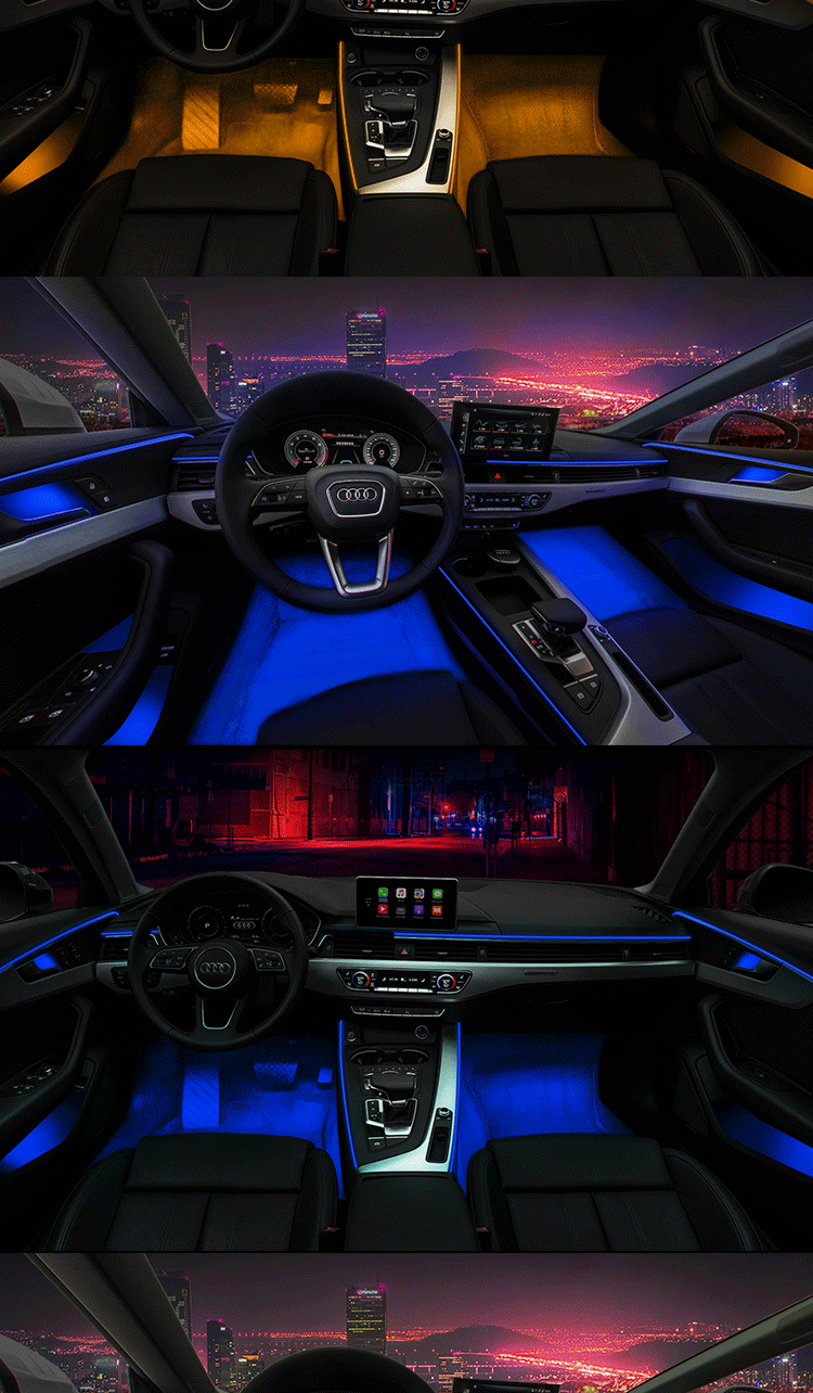 汽车氛围灯 亚克力led灯条隐藏式车载七彩气氛灯免穿线音乐节奏拾音灯