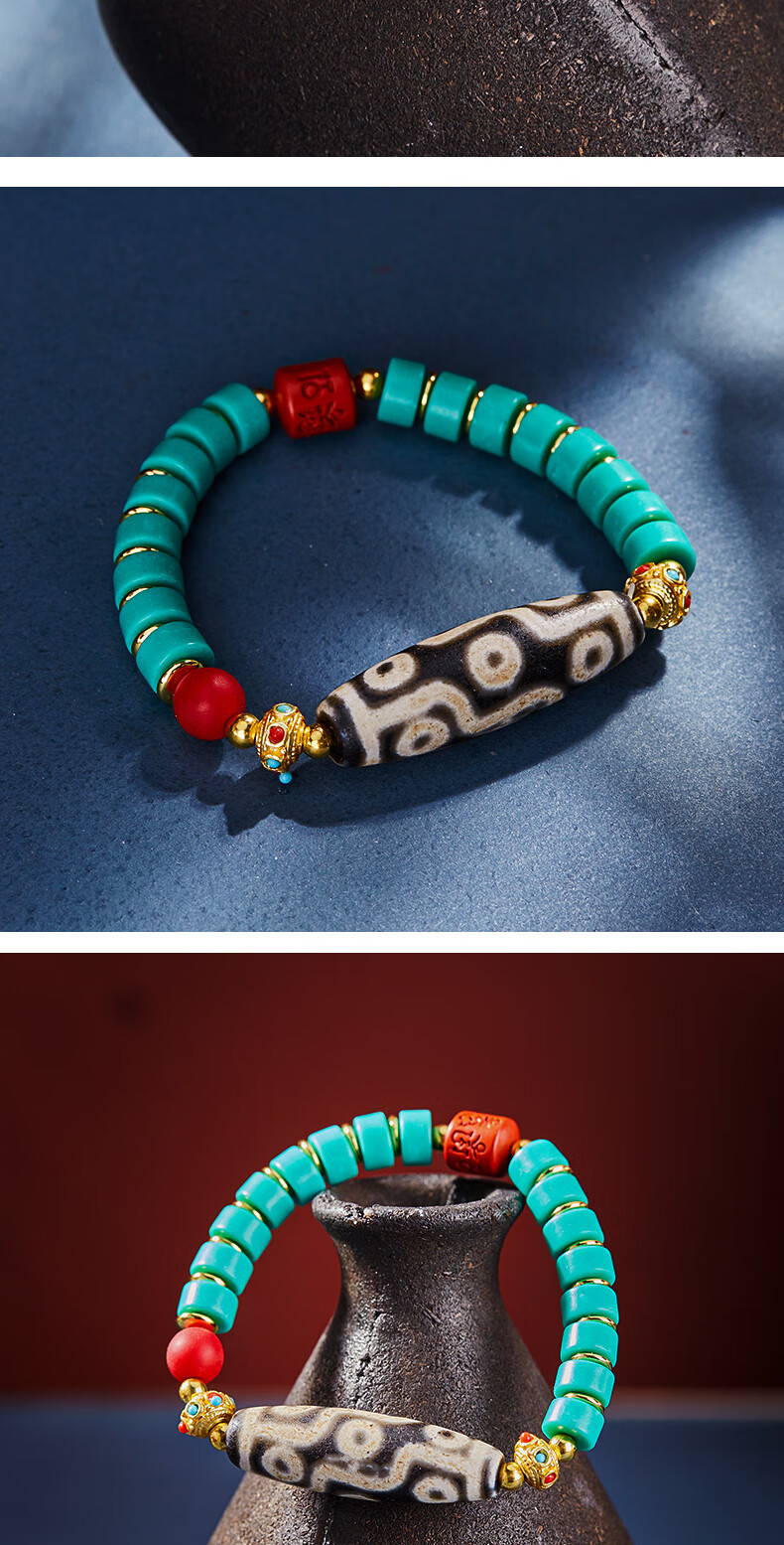 情冰原创雪巴珠手串朱砂六字箴言配饰九眼天珠单圈男女款送朋友礼物雪