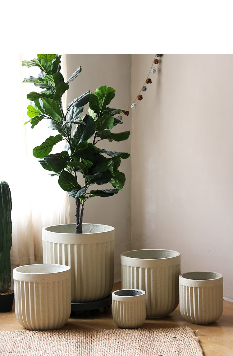 艺术花盆北欧氧化镁花盆简约现代创意圆形落地艺术盆客厅户外绿植盆栽