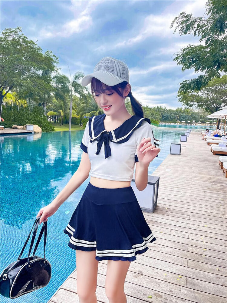 日本高档游泳衣女夏分体两件套保守显瘦遮肚少女学生韩国温泉裙式装女