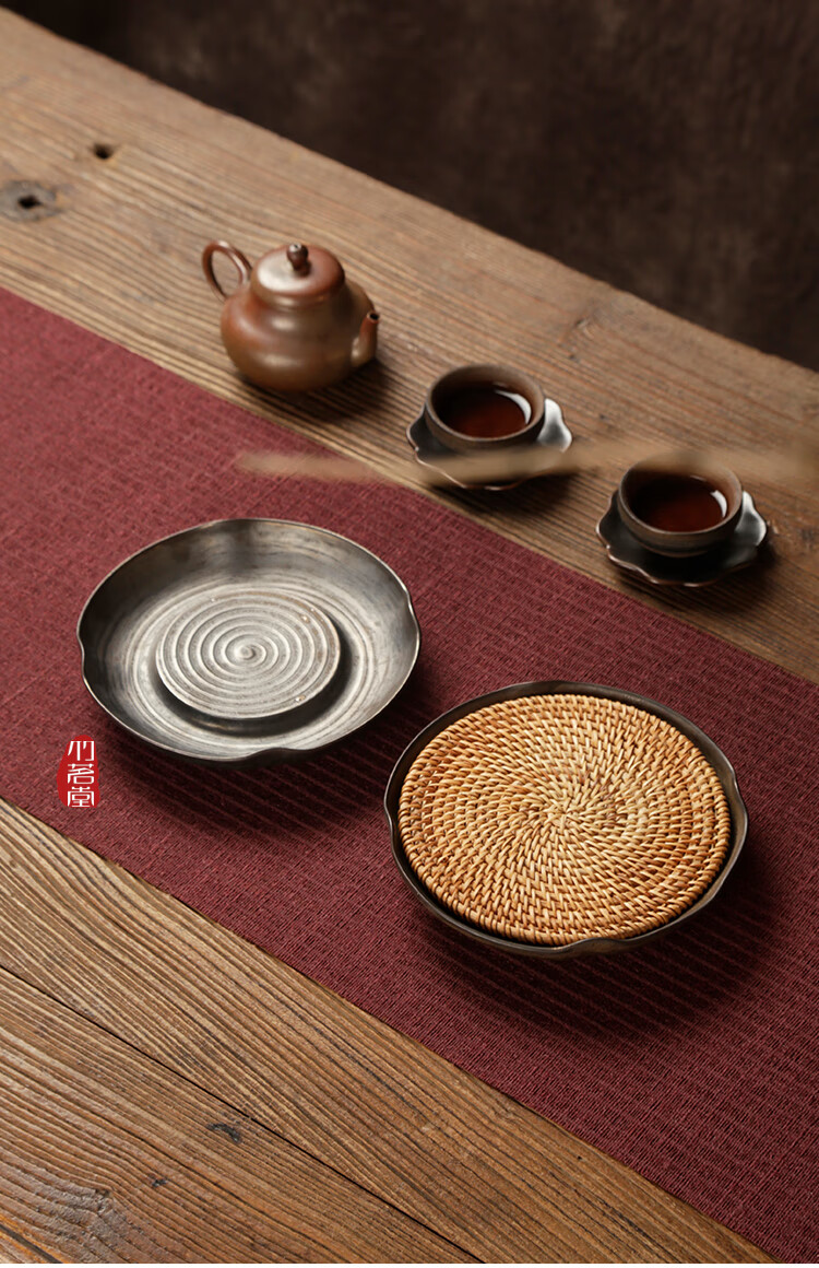紫砂壶的托盘粗陶藤编杯垫壶承干泡台紫砂壶茶壶垫托茶盘托盘储水日式