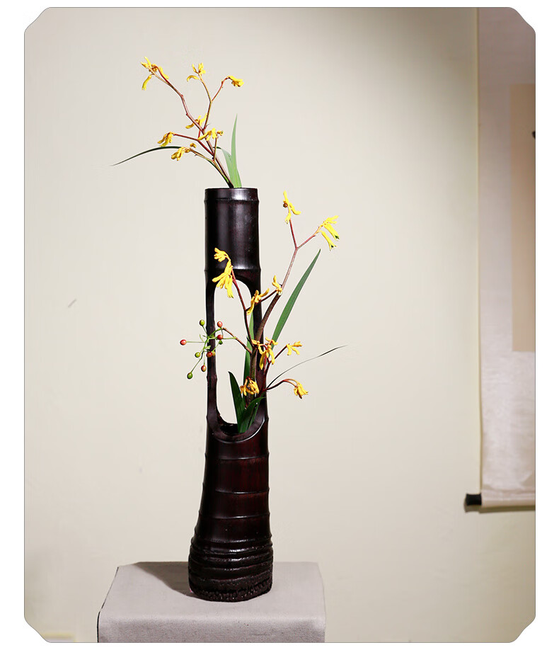 麦桑荷竹筒竹根花篮竹制品手工竹子插花器中华花艺花器茶席家居摆设k