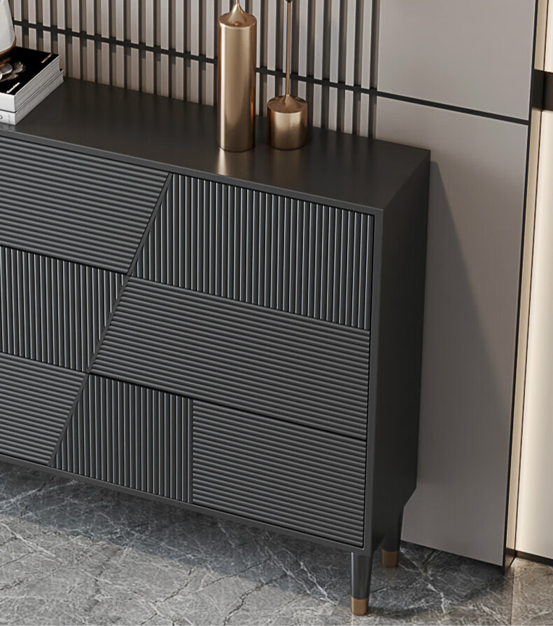 陌利意式超薄鞋柜靠墙轻奢风24cm翻斗式边柜进门实木玄关柜一体装饰柜