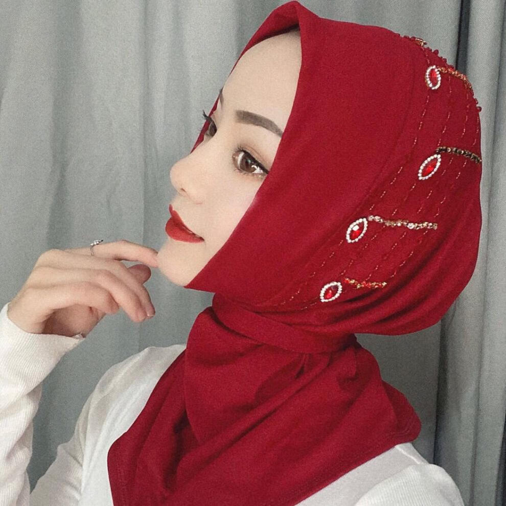 纱巾好看麦茜雅同款星缘五角星流苏套头秋冬新时尚针织回族头巾酒红