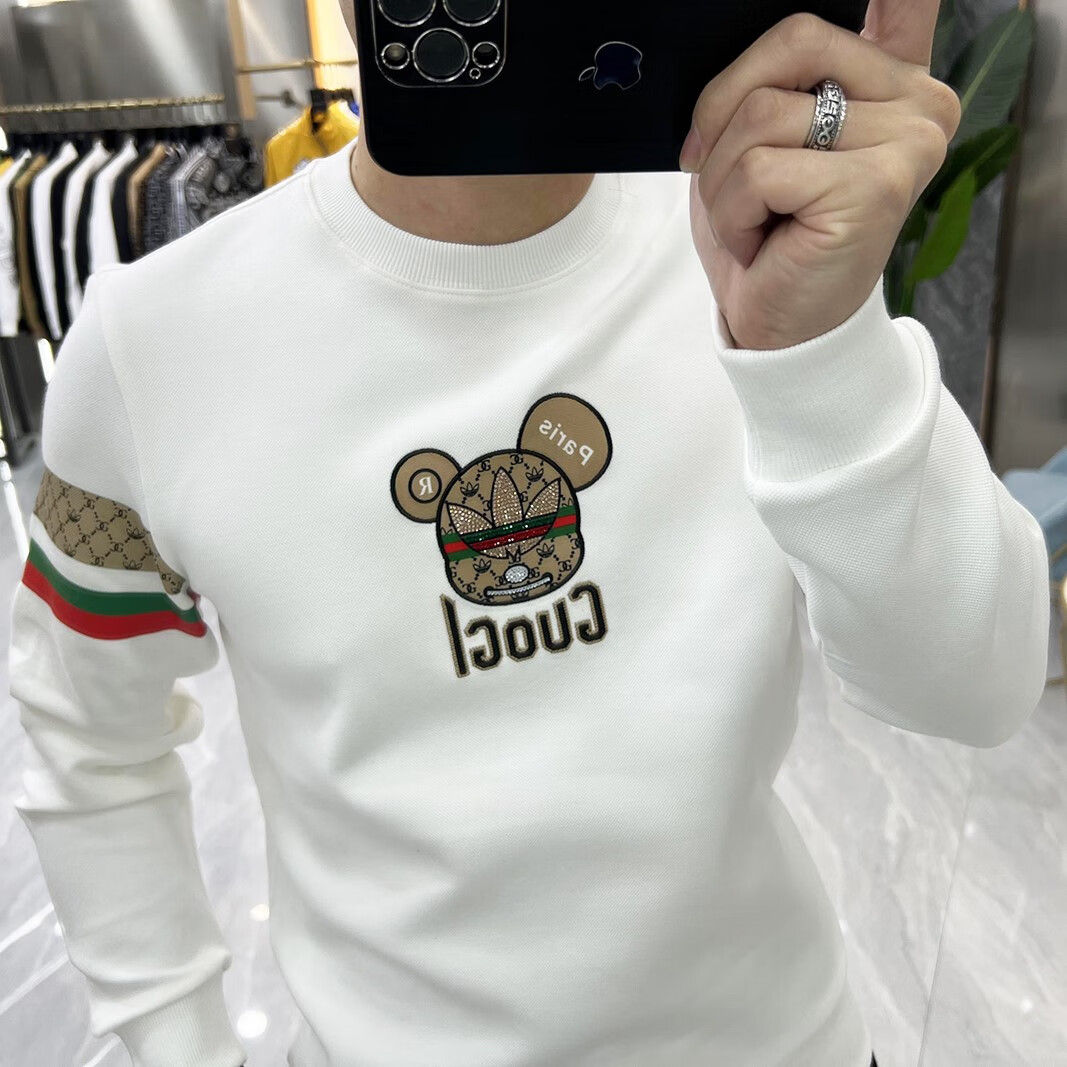 lv mk意大利国际大牌男装2022秋季新款圆领套头卫衣男士潮流字母小熊