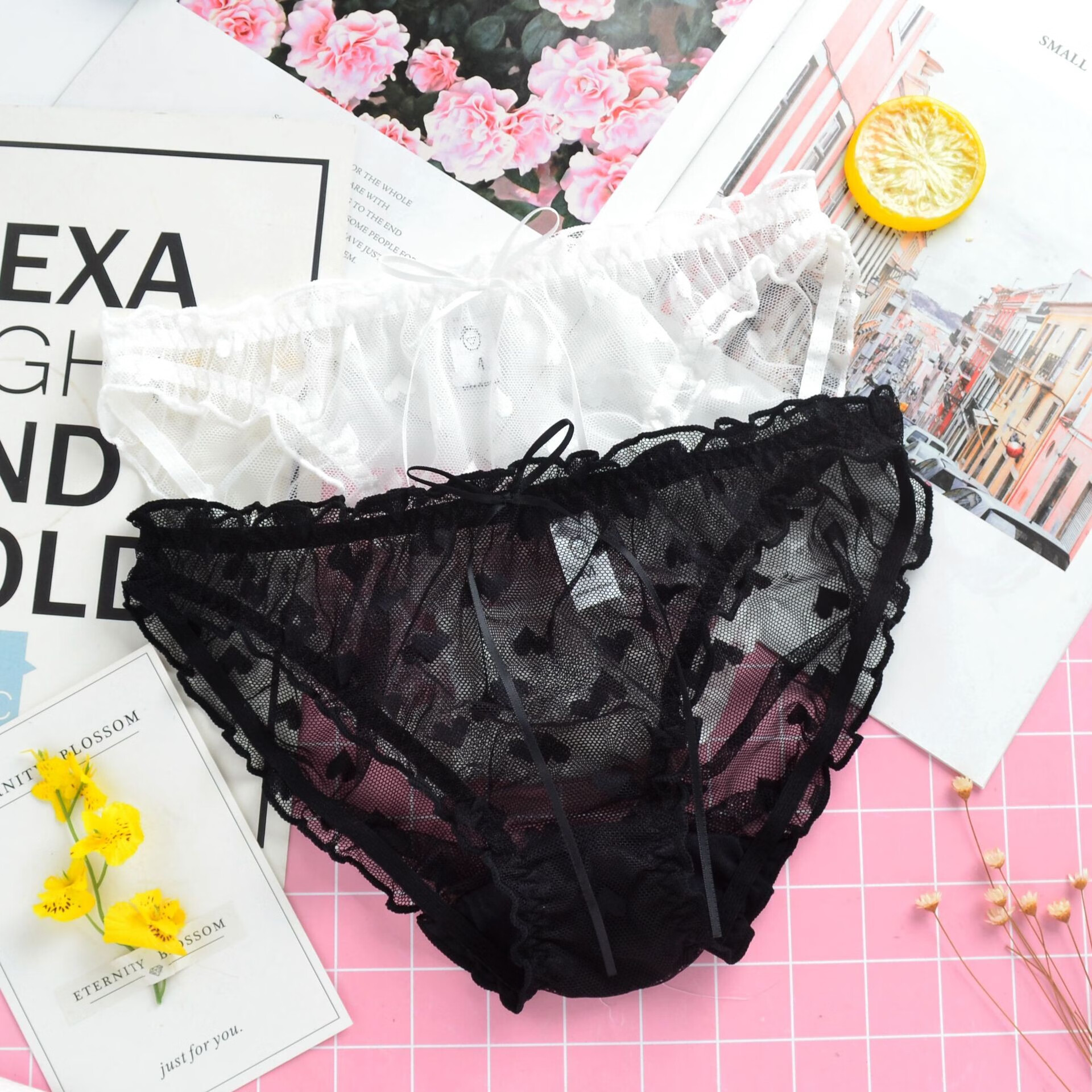 新品小公主心纯白蕾丝网纱爱心镂空性感夏款透气少女士内裤低腰 白色