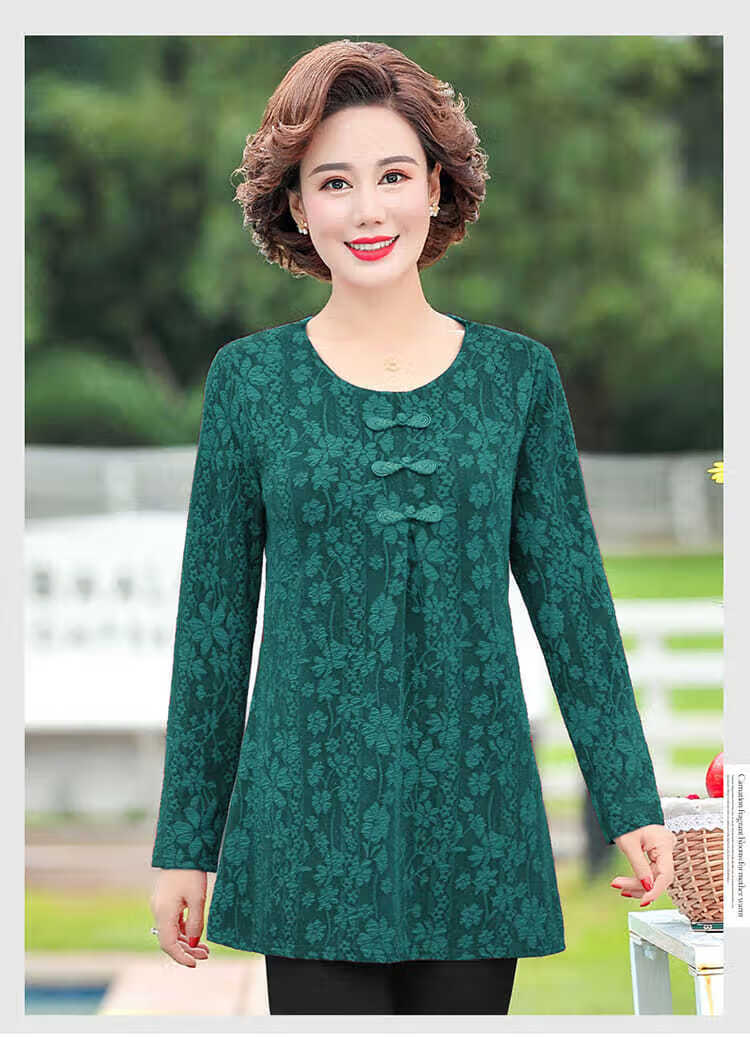 新品妈妈春装长袖t恤时尚洋气中老年遮肚显瘦打底衫女40-50岁上衣半月