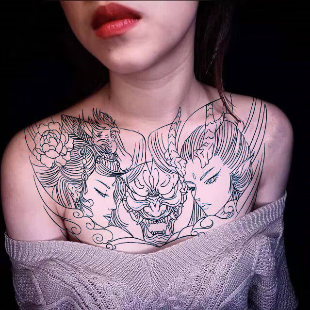 柒十念胸甲龙姬艺般诺纹身贴防水男女三面佛关公赵云胸甲仿真般若 线