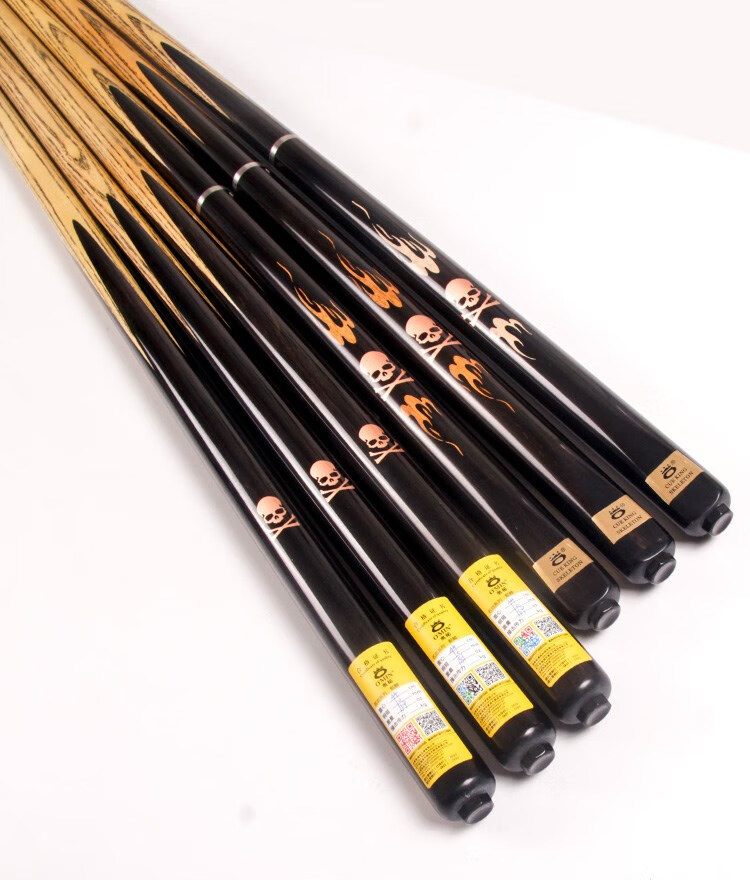 骷髅台球杆小头单节通杆 台球斯诺克分体球杆黑八黑8桌球 分体杆筒