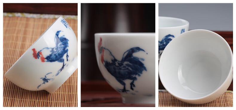 茶杯主人杯单杯公鸡杯 鸡缸杯碗手绘青花公鸡茶杯茶碗主人个人杯