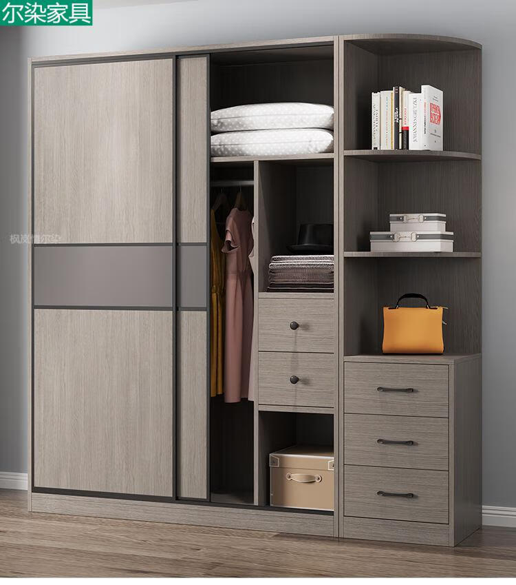 壁橱衣柜现代简约轻奢衣柜家用卧室简约现代小户型推拉门实木衣橱简易