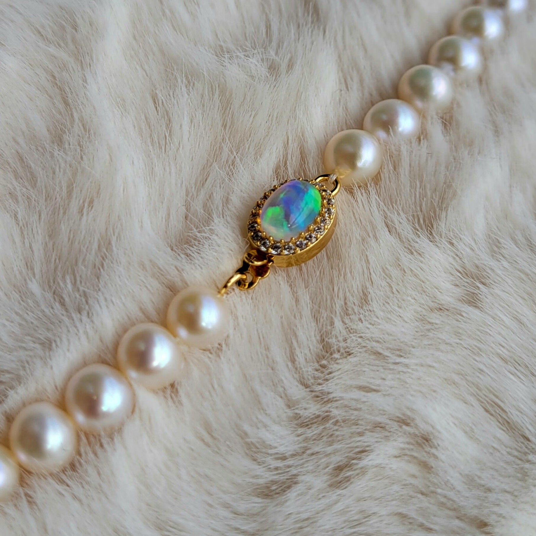 顶盈法式浪漫天然强光淡水珍珠欧珀项链女欧泊锁镶嵌锆石骨链项圈