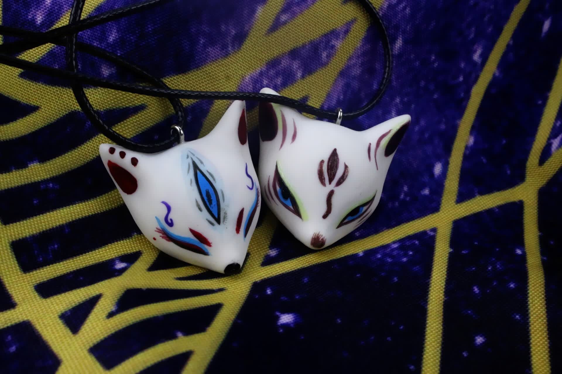 宝铂琳 九尾狐狸面具吊坠个性古风手绘陶瓷手工国潮闺蜜礼物饰品个性