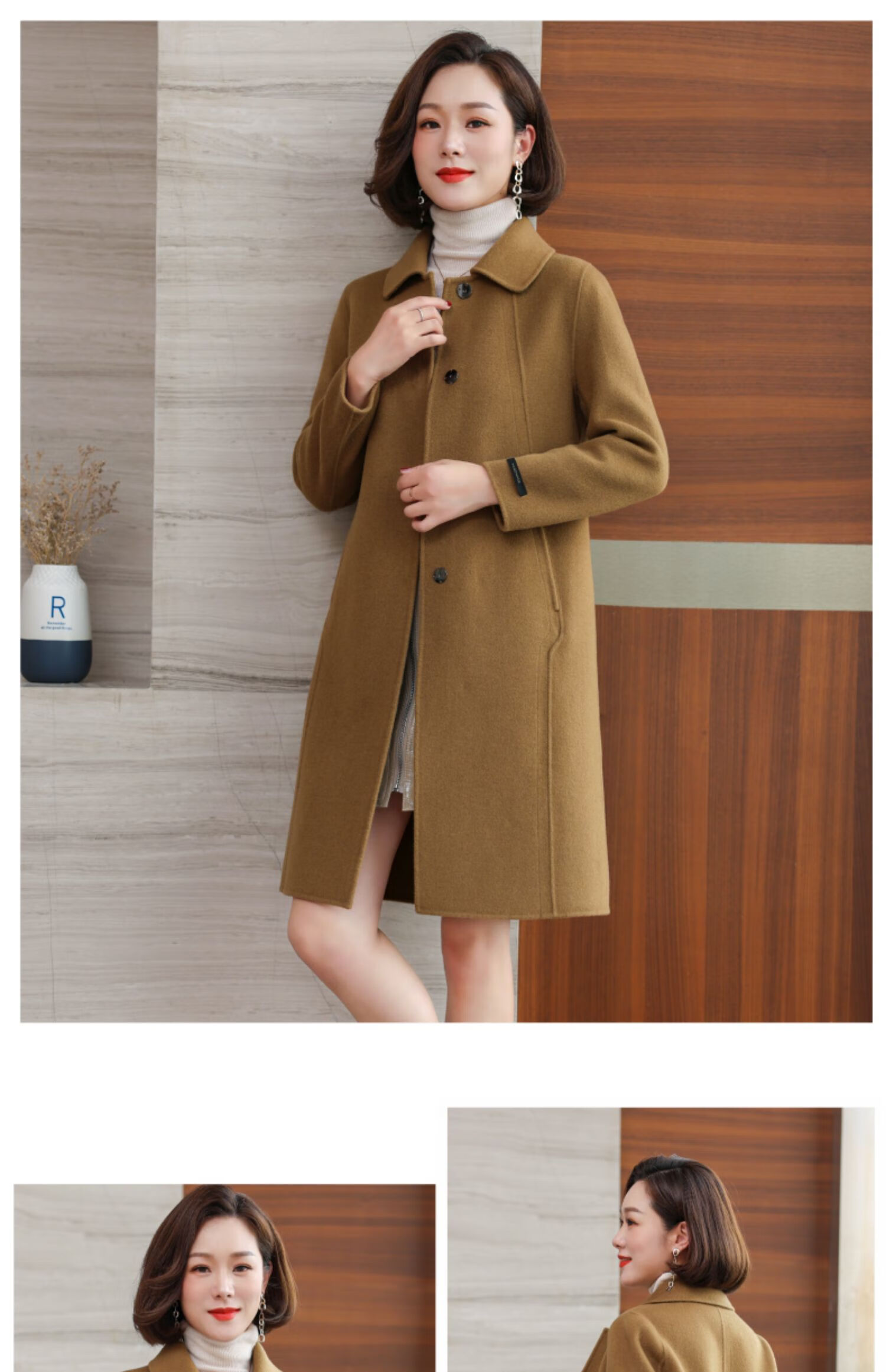 鄂尔多·斯市产双面羊绒大衣女中长款2022新款冬季高端小个子羊毛