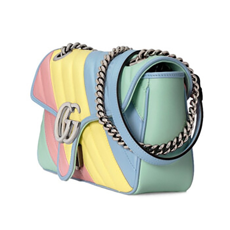 情人节礼物gucci古驰马卡龙全皮marmont女包皮质443497dtdxpak彩虹色