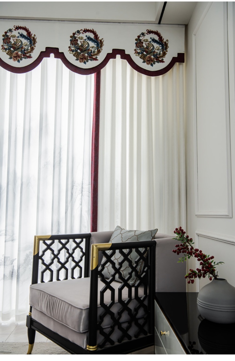 新中式窗帘幔头 新中式窗帘中国风客厅豪华别墅定制中式风格帘头幔