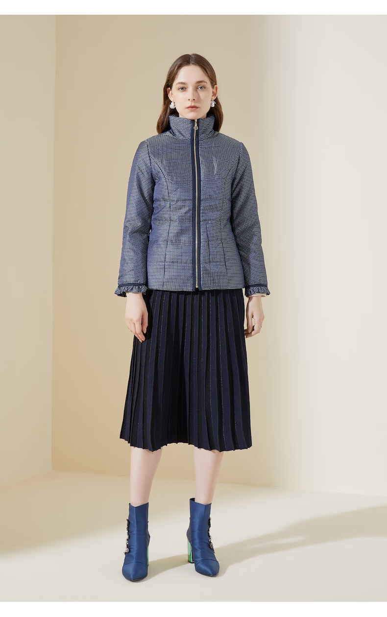 沐兰格纹气质棉衣外套2021冬季新款女士时尚立领保暖优雅短款棉服兰