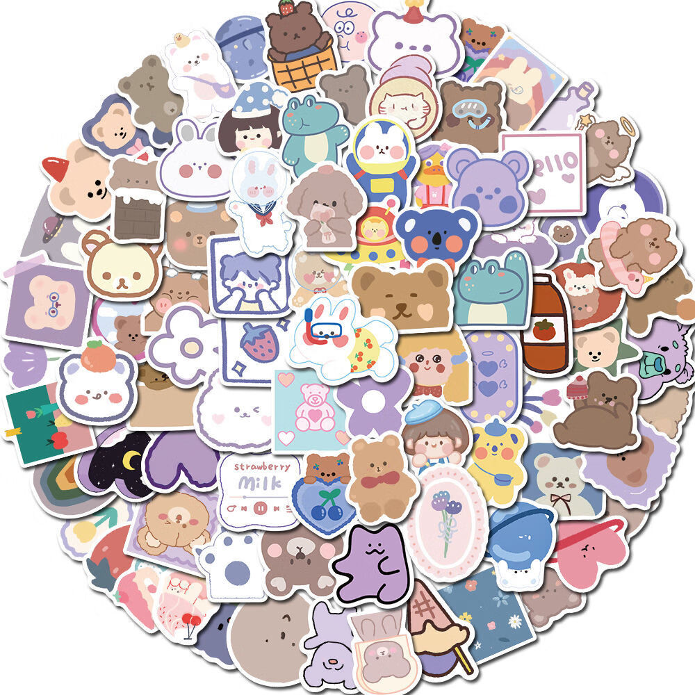 90张可爱小熊手帐贴纸少女心韩版ins高颜值卡通手机水杯防水贴画90张