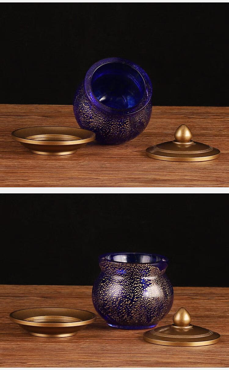 台湾星空琉璃供水杯供杯纯铜供佛杯家用净水杯供佛水杯莲花圣水杯星空