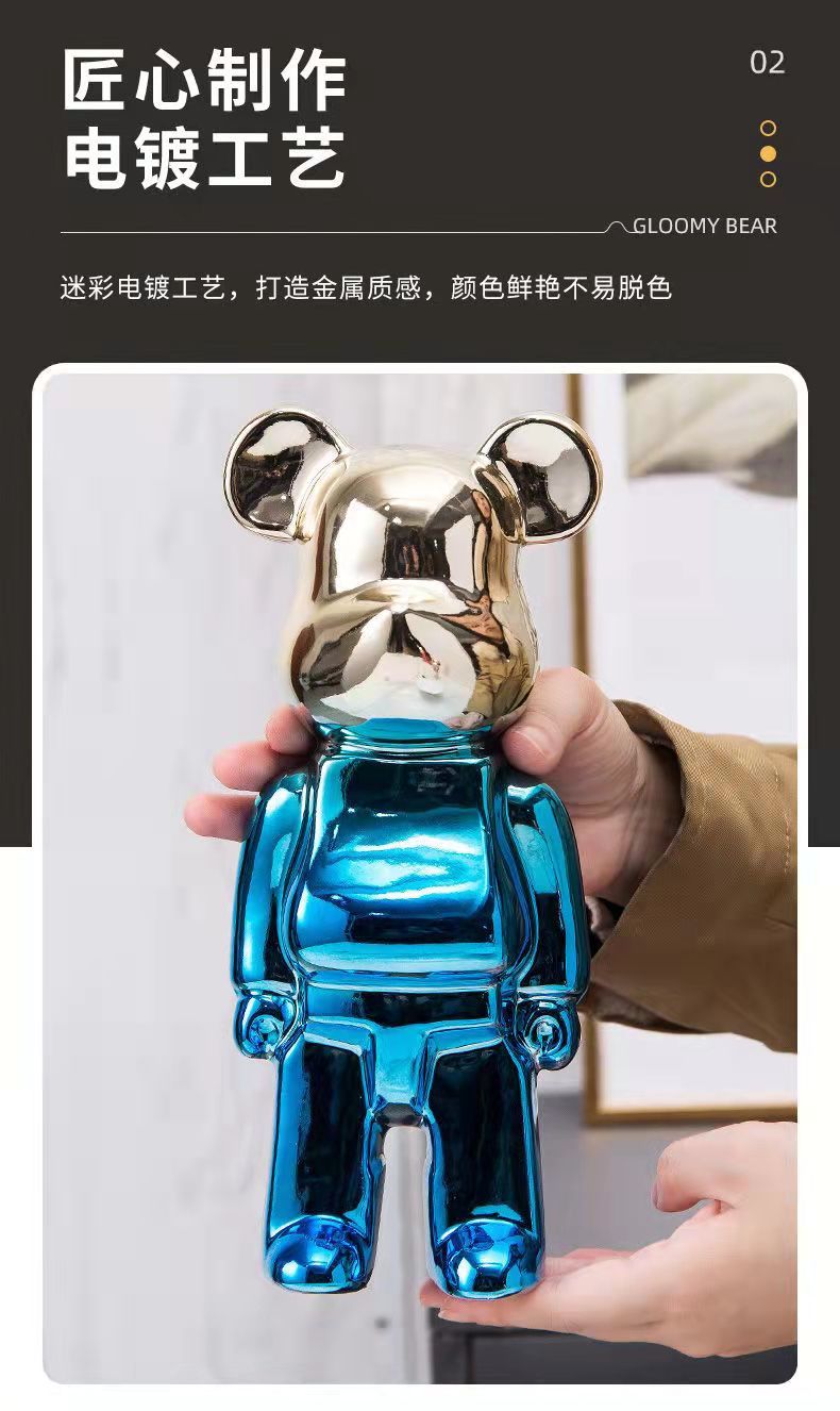 暴力熊手办 潮牌网红电镀陶瓷大号公仔卡通客厅电视柜玄关摆件吧台