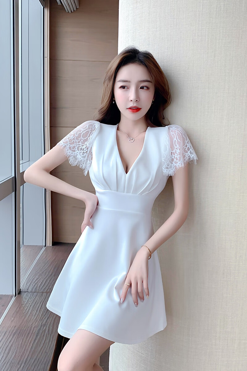 夜店显瘦黑色短裙夏低胸v领遮肚子夜场工作服夜总店性感连衣裙黑色157