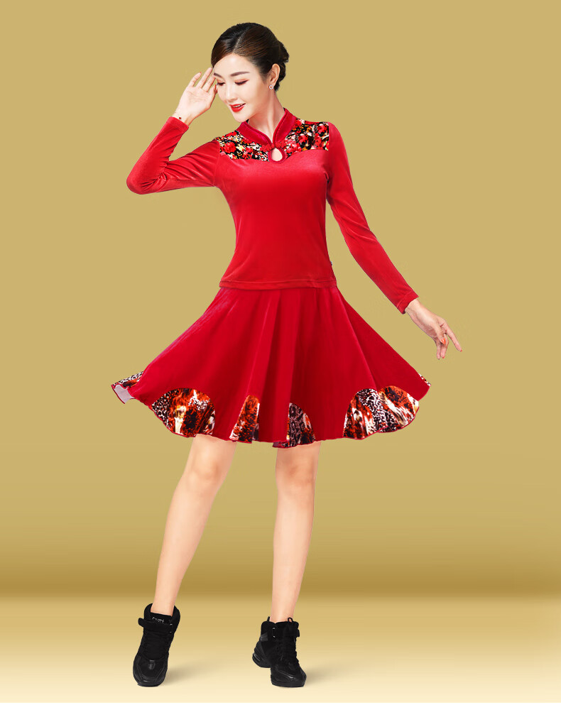 2021广场舞服装新款套装女金丝绒长袖舞蹈服跳舞衣服秋冬jc102红q502