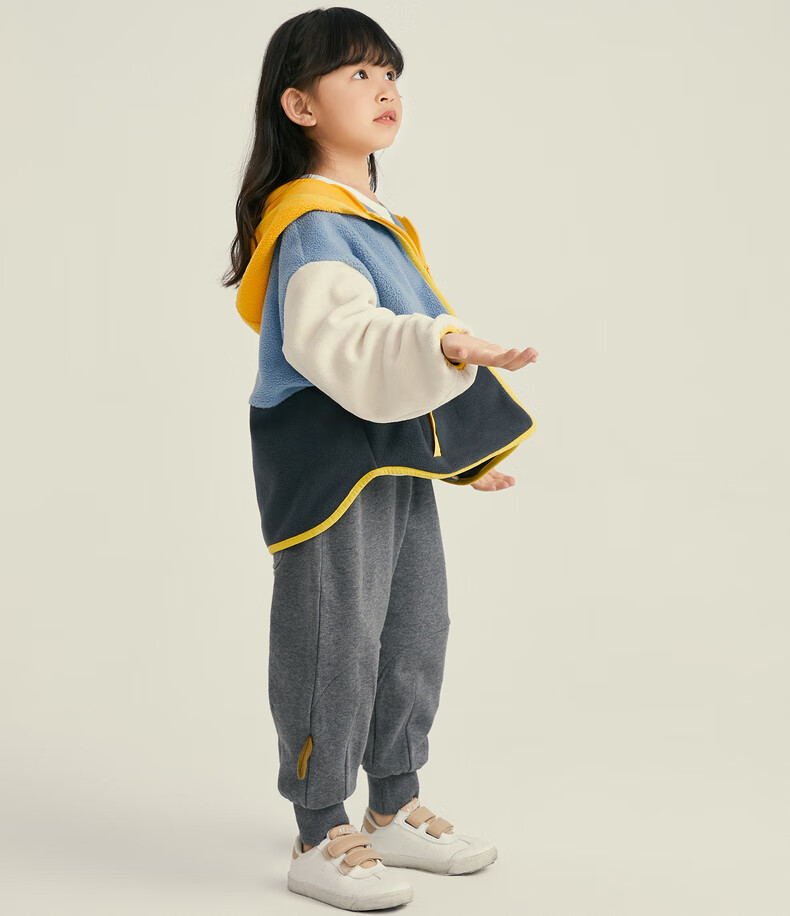 马拉丁童装男女中大童卫衣外套2021秋装新款双面摇粒绒拼色外套灰蓝