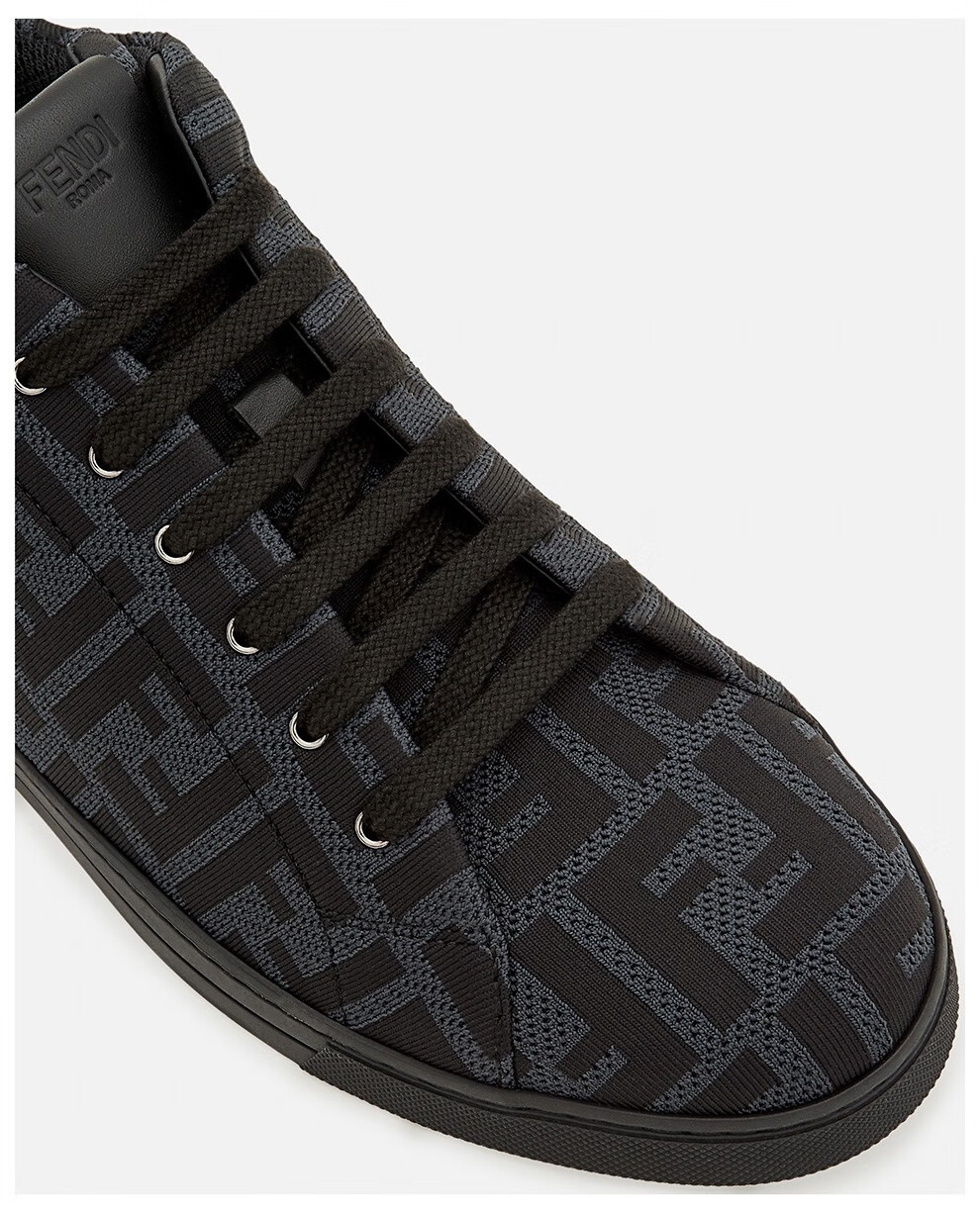 fendi芬迪男士织物ff图案系带休闲运动鞋板鞋7e1258a7myf18sr黑色灰色