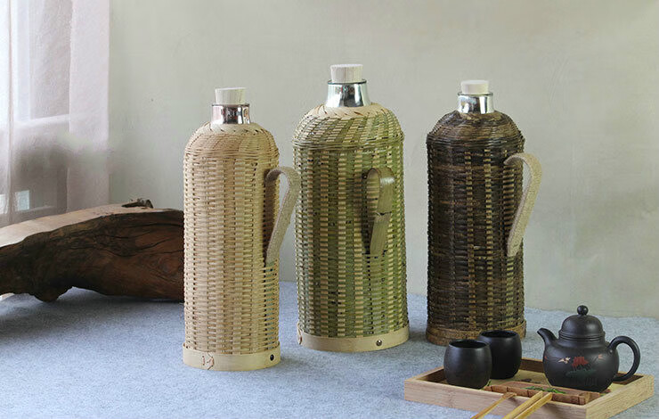 手工竹编热水壶保温瓶老式竹壳开水瓶家用茶室玻璃内胆复古热水瓶